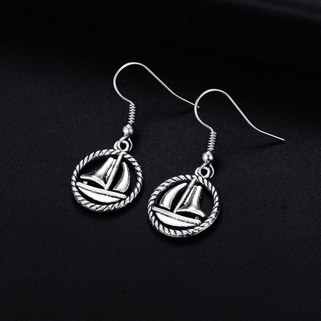Trendy Vintage Sailboat Dangle Antique Silver Plated Earrings For Woman, K528